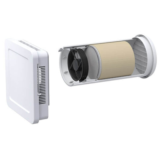 Unità di recupero calore Siegenia AEROTUBE WRG SMART ventilatore da parete con chiusura MANUALE, incl. griglia meteo PVC bianco